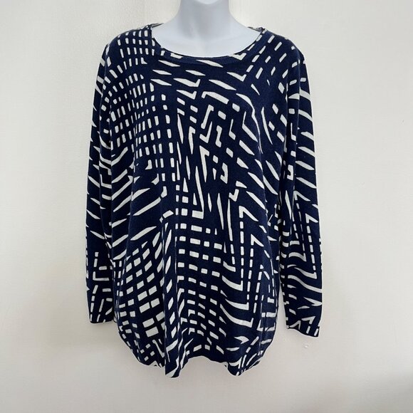 Pure Collection 100% Cashmere Navy & White Abstract Print Sweater Long Sleeve... - Picture 1 of 5